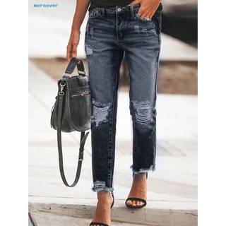 More_ verano Ripped Jeans Color sólido bolsillos Jeans angustiado Streetwear (6)