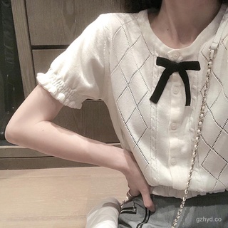 ❤ropa dulce verano encaje camiseta de manga corta top hueco de las mujeres de punto cardigan blanco tee