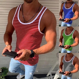 [drem t.sh] verano de los hombres chaleco sin mangas horizontal rayas o cuello delgado tank top camiseta para culturismo