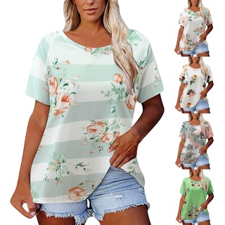 Leiter_camiseta Floral con Mangas cortas y cuello redondo talla grande Para mujer