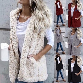 Tucany Moda Casual mujer otoño invierno color sólido bolsillos De lana con capucha chaleco cálido chaleco