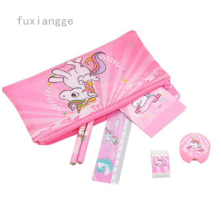 unicornio rosa niñas papelería set estuche estuche regla borrador mini bloc de notas yulu