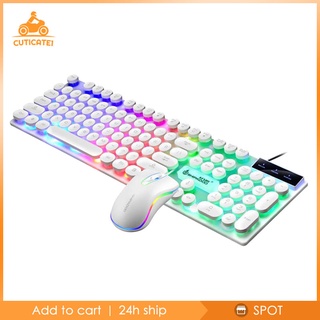 [cut1-10--] Ratón y teclado con cable USB RGB Rainbow LED retroiluminado para Gamer negro