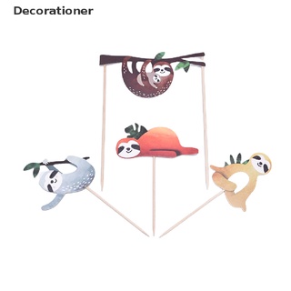 (decorationer) 4pcs lindo creativo sloth decoración pastel insertar tarjeta pastel topper set fiesta de cumpleaños en venta