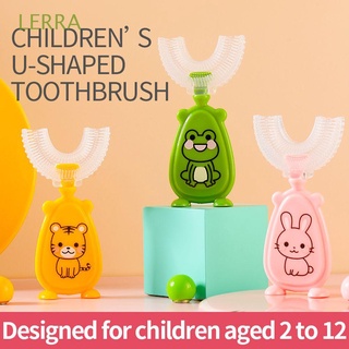lerra 2-12 años en forma de u cepillo de dientes diario cuidado oral niños cepillo de dientes de silicona lindo 360 grados de piel suave niño de mano bebé niños limpiador de dientes