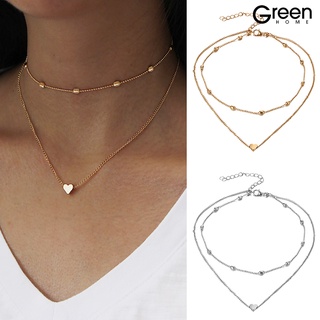 (Necklace) Fashion Multilayer Beads Heart Charm Choker Necklace Chain Women Party Jewelry