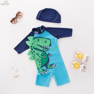 Nuevo verano bebé niño trajes de baño+sombrero 2pcs conjunto lindo azul dinosaurio traje de baño bebé niño niños niños de dibujos animados traje de baño (3)