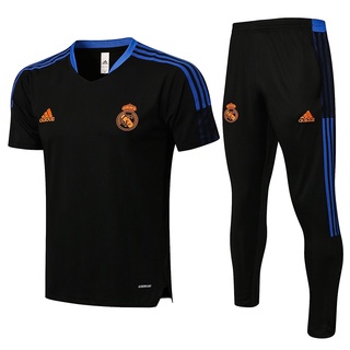 Alta calidad de manga corta 2122 Real Madrid negro (con pantalones) traje de entrenamiento, ropa deportiva, ropa casual (1)