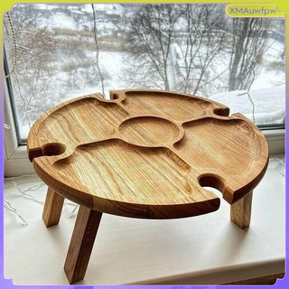 mesa de picnic plegable de madera al aire libre con soporte de vidrio redondo plegable (3)