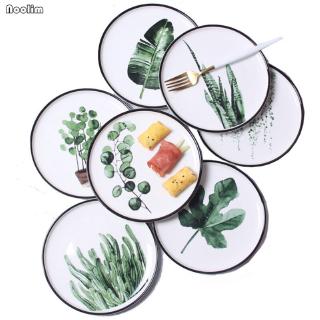 Plato nórdico pintado a mano de plantas verdes de porcelana vajilla de cerámica postre plato vajilla (5)