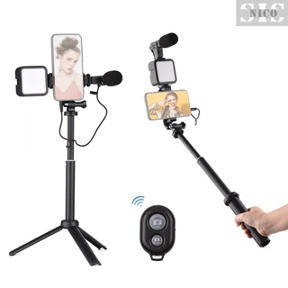 Sis Vlog Kit de disparo Mini LED luz de vídeo + micrófono de condensador Super cardioide + Clip giratorio del teléfono + trípode + obturador remoto con 3 niveles de brillo ajustable para el teléfono transmisión en vivo Vlog Video Video conferencia Selfie (5)