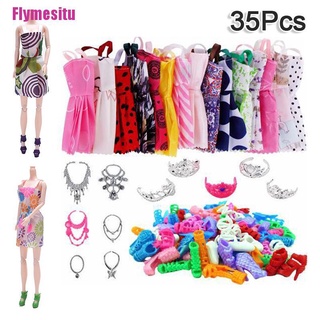 [Flymesitu] 35 piezas de ropa Barbie 12 piezas faldas+12 pares de tacones altos+5 5 coronas+6 collares