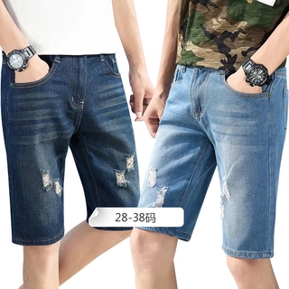 Los hombres pantalones cortos de mezclilla de gran tamaño 28-38 hombres pantalones cortos con agujeros pantalones cortos de mezclilla suelto Capris hombres casual slim college pantalones