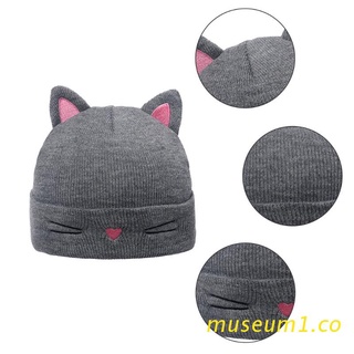 seum kawaii orejas de gato sombrero lindo color sólido cálido lana punto sombrero otoño invierno todo-partido
