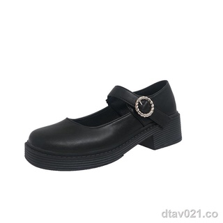 ☋▨Zapatos pequeños de cuero de tacón grueso para mujer 2021 primavera nuevo estilo universitario británico zapatos de uniforme suave hermana jk Mary Jane zapatos de tacón medio (2)