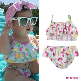 MG-DZ-Baby niñas 2 piezas traje de baño, volantes sin mangas Bikini Tops + pantalones cortos fondos de impresión de fruta traje de baño (1)