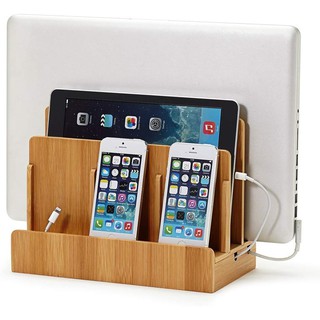 Bambú multidispositivo cargador soporte iPhone base de carga Cable organizador de madera soporte de carga para teléfono celular Tablet PC iPad