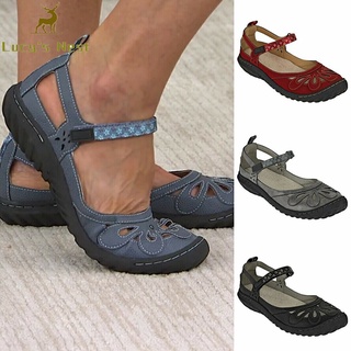 Redondo transpirable sandalias planas de las mujeres hueco hasta la cuña zapatos de verano estilo Vintage (1)