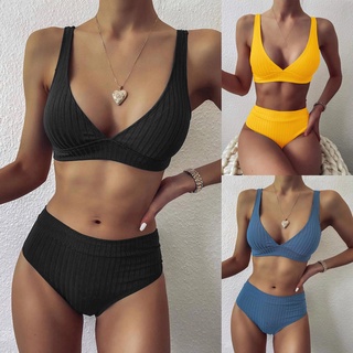 tsl mujeres rayas push up corte alto cintura alta halter bikini conjunto de dos piezas traje de baño (1)
