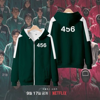 Squid Game Jacket Hooded Zipper Cosplay Tops Long Sleeve Sports Casual Netflix Round Six Coat Outerwear Plus Size