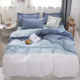 Simple azul y blanco rayas 4 en 1 ropa de cama individual cama doble individual funda de edredón dormitorio estudiante