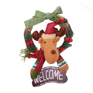 corona de navidad para puerta delantera, decoración de signo de bienvenida con papá noel, muñeco de nieve/muñeca colgante de fiesta en casa, guirnalda para ventana de pared (7)
