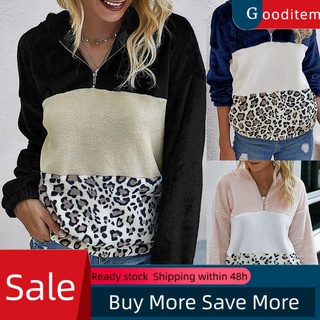 gooditem - sudadera con capucha de felpa para mujer, diseño de leopardo