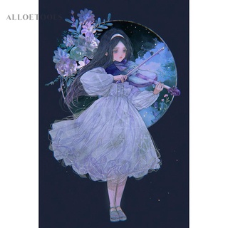 Alloet-violin Girl 5D DIY mosaico Rhinestone imagen completa redonda taladro diamante pintura