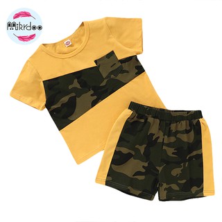 Conjunto deportivo para niños/Camiseta De Manga corta con estampado De camuflaje/shorts elásticos (1)