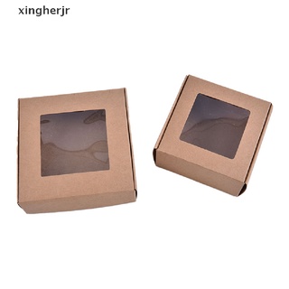 xjco 10pcs papel kraft diy caja de regalo con ventana de pvc transparente galletas pastel jabón embalaje fad (1)