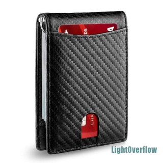[LightOverflow] cartera minimalista delgada para hombres con Clip de dinero RFID bloqueo bolsillo frontal cuero genuino (1)