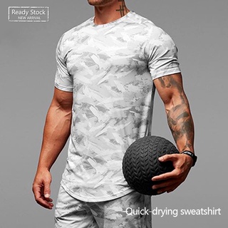 hombres deportes fitness camuflaje camiseta transpirable gimnasio de secado rápido entrenamiento casual camiseta más el tamaño