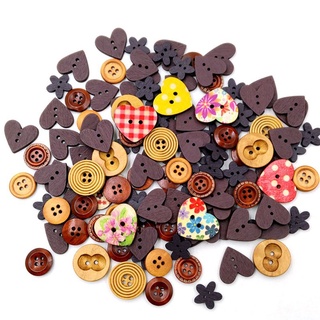 YL🔥Bienes de spot🔥cha 100pcs 2 agujeros botones de madera costura scrapbooking colores mezclados navidad media【Spot marchandises】 (2)