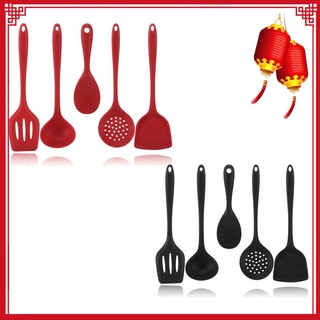 5 utensilios de cocina de silicona, espátulas, cucharas locas, resistentes al calor, para hornear utensilios de cocina antiadherentes, cocina (rojo)