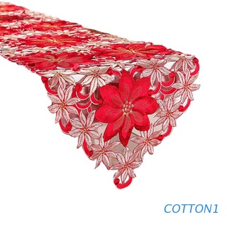algodón de vacaciones de navidad camino de mesa, cutwork bordado floral de navidad aparador de flores bufanda mesa topper para comer en casa