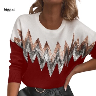 Bgt blusa de otoño de manga larga O-cuello suelto ajuste jersey superior elástico ropa de mujer (8)