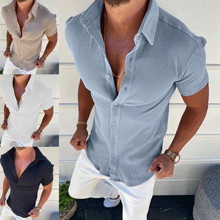 camisa de los hombres de manga corta todo-partido de color sólido de los hombres de verano casual tops para la vida diaria (2)