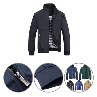 tbrinnd Men Autumn Jacket Solid Color Ribbing Cuff Coat Pockets for Dating