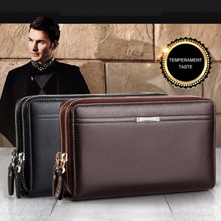 Allbest Men Clutch Bag Long Purse Leather Wallet Lichee Handbag Double Zippers Bag