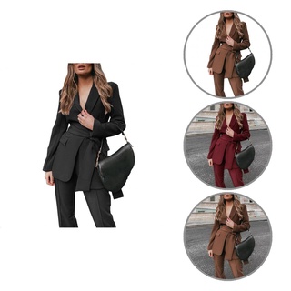 wunongnu.co Lapel Lady Coat Suit Soft Women Coat Suit Two-piece Set for Work