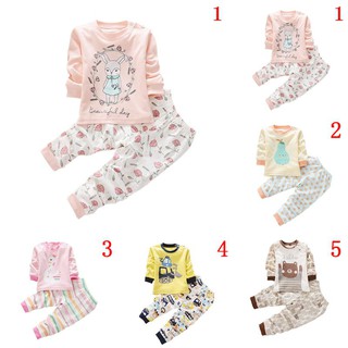 0-4y bebé niños niñas algodón manga larga conjunto camiseta tops+pantalones ropa de dormir