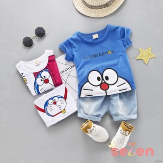 se7en bebé niños de dibujos animados gato jeans + camiseta niños de manga corta conjunto
