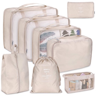 Cubo de embalaje conjunto de 8 piezas maleta organizador conjunto impermeable equipaje de viaje embalaje cubos bolsa de viaje bolsas de ropa maleta organizador para ropa cosméticos zapatos ropa interior poliéster