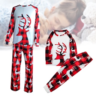 Navidad Alce Impreso Pijamas Para La Familia De Manga Larga Cuello Redondo Ropa De Dormir Suelta Casual Hogar Conjunto