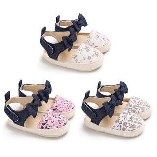 gaea* Lovely Flower Print Bow Canvas Baby Shoes Summer Soft Sole First Walkers Party Princess Girl Shoe