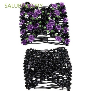 SALUBRATORY 2PCS Fashion Hair Combs Clips Women Girls Magic Beads Double Hair Comb Easy Hair Accessories Stretchy Hairstyle Elasticity