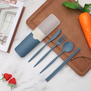 [aleación]cuchara reutilizable tenedor palillos cuchillo de paja de trigo vajilla cubiertos