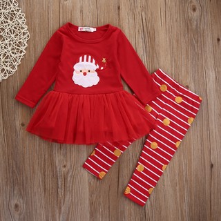 2pcs niños bebé niñas trajes de navidad ropa camiseta tops vestido+pantalones leggings (1)