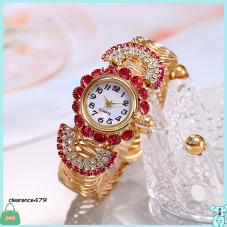 clearance479 reloj de cuarzo con incrustaciones de diamantes de imitación creativo de metal redondo dial reloj de pulsera para las mujeres