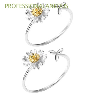 PROFESSIONALANEOUS 2Pcs Simple Finger Rings Women Opening Rings Daisy Flower Rings Fashion Silver Color Jewelry Gift Adjustable Wedding Party
